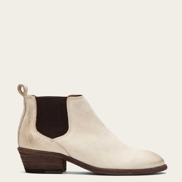 $368 Frye Carson Chelsea Ivory White Real Leather Low Heel Pull On Ankle Boot - Picture 7 of 13